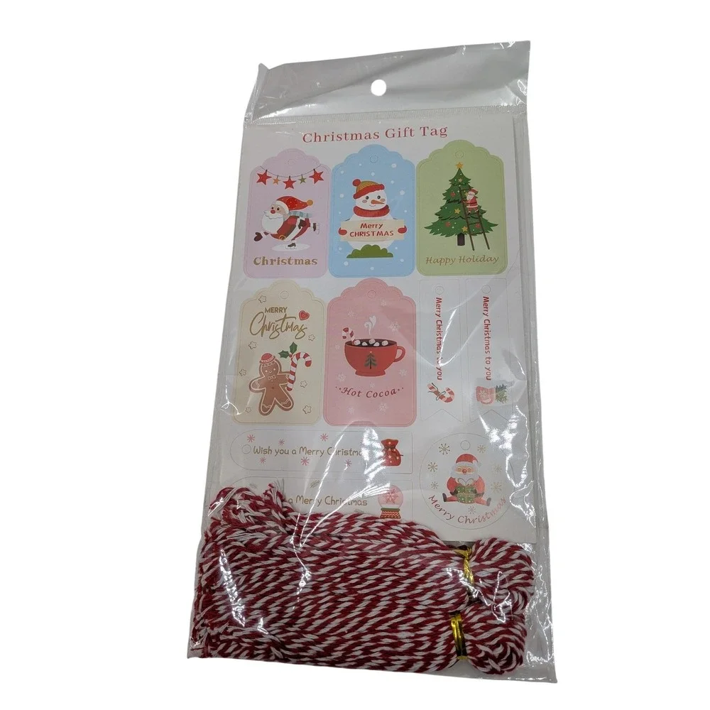 100 Pack Kraft Paper Christmas Gift Tags with Twine Santa Snowman Tree Hot Cocoa